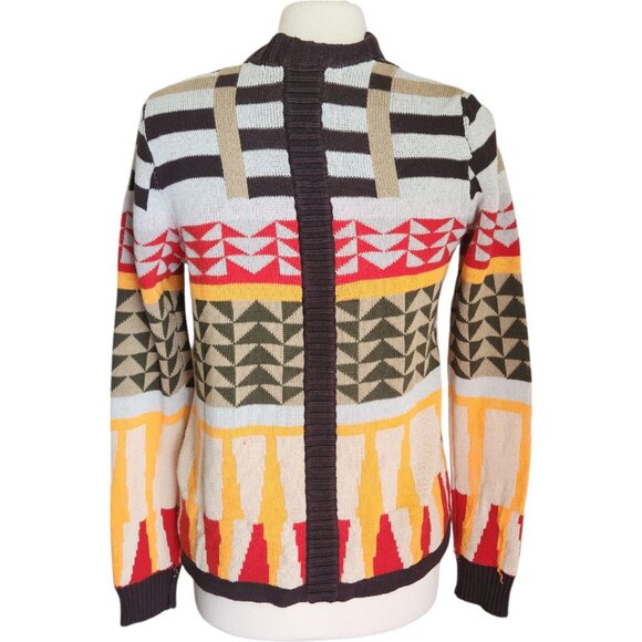 Sparrow Anthropologie Southwestern Geometric Retro Cardigan Sweater M Linen Lamb - Picture 4 of 11
